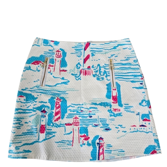 Lilly Pulitzer Textured Tate Mini Skirt in Watch Out Lighthouse Print 0 Anchor - Picture 1 of 11